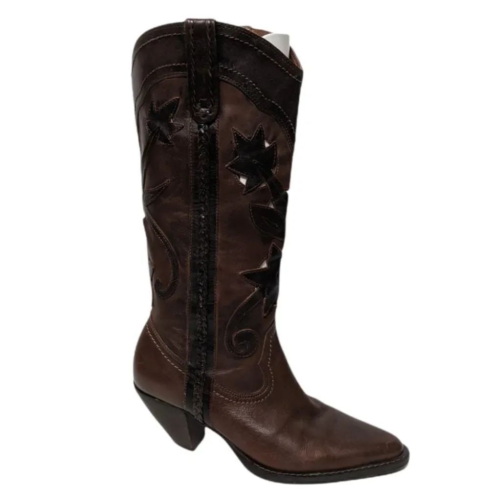 WHITE MOUNTAIN Floral Cutout Leather Western Boots 7